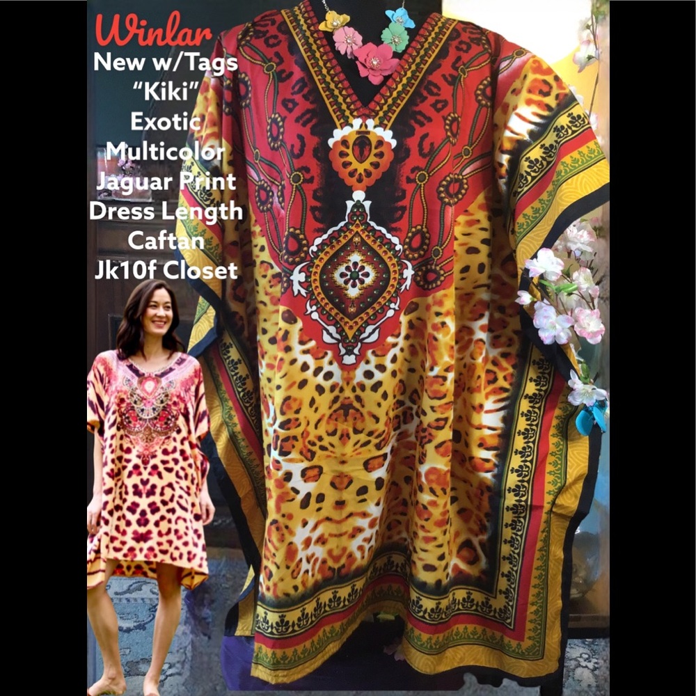 LOWEST🌺 NWT WINLAR LEOPARD DRESS LENGTH CAFTAN COVERUP